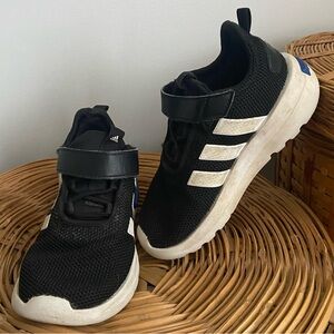 Little Kids Size 10 Adidas Black and White Stripe Sneakers with Cloudfoam